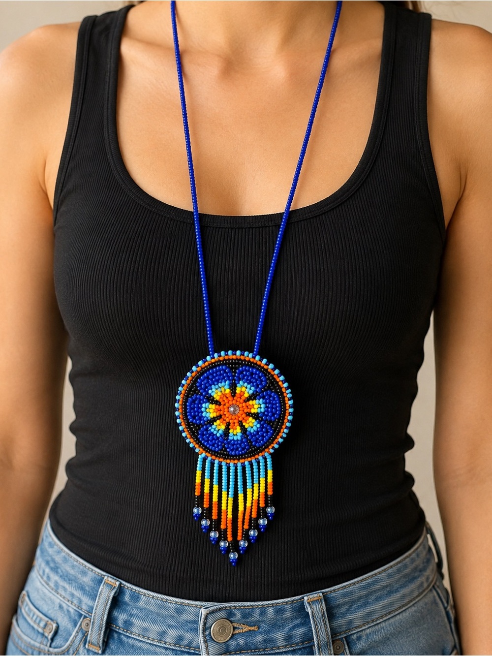 Handmade Mexican Beaded Necklace with Hidden Pocket – Artisan Seed Bead Pendant
